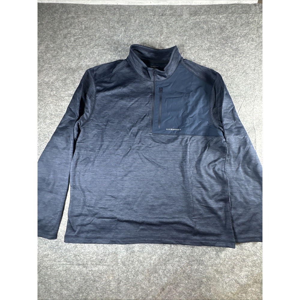 G.H. Bass & Co Mens Mixed Media 1/4 Zip Pullover Navy Blue XL Textured NWT